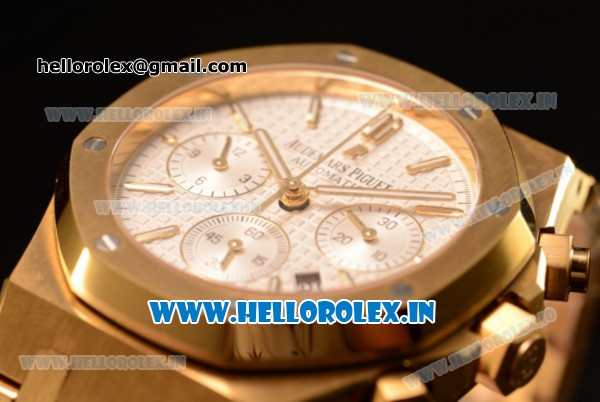 Audemars Piguet Royal Oak Chrono Swiss Valjoux 7750 Automatic Yellow Gold Case White Dial With Stick Markers Yellow Gold Bracelet - Click Image to Close